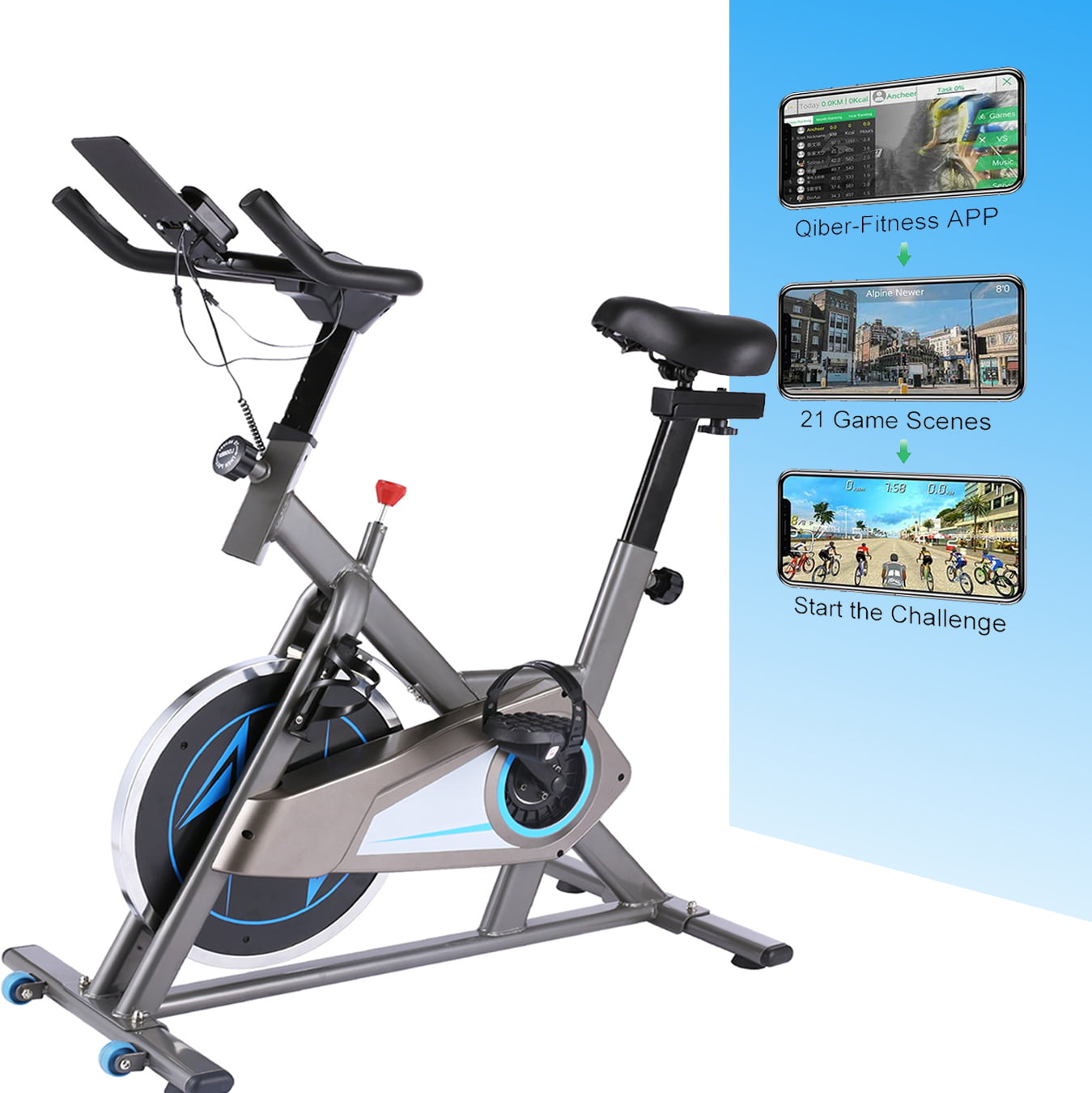 ANCHEER Folding Exercise Bike with APP Simulation Game Indoor Stationary Bike 