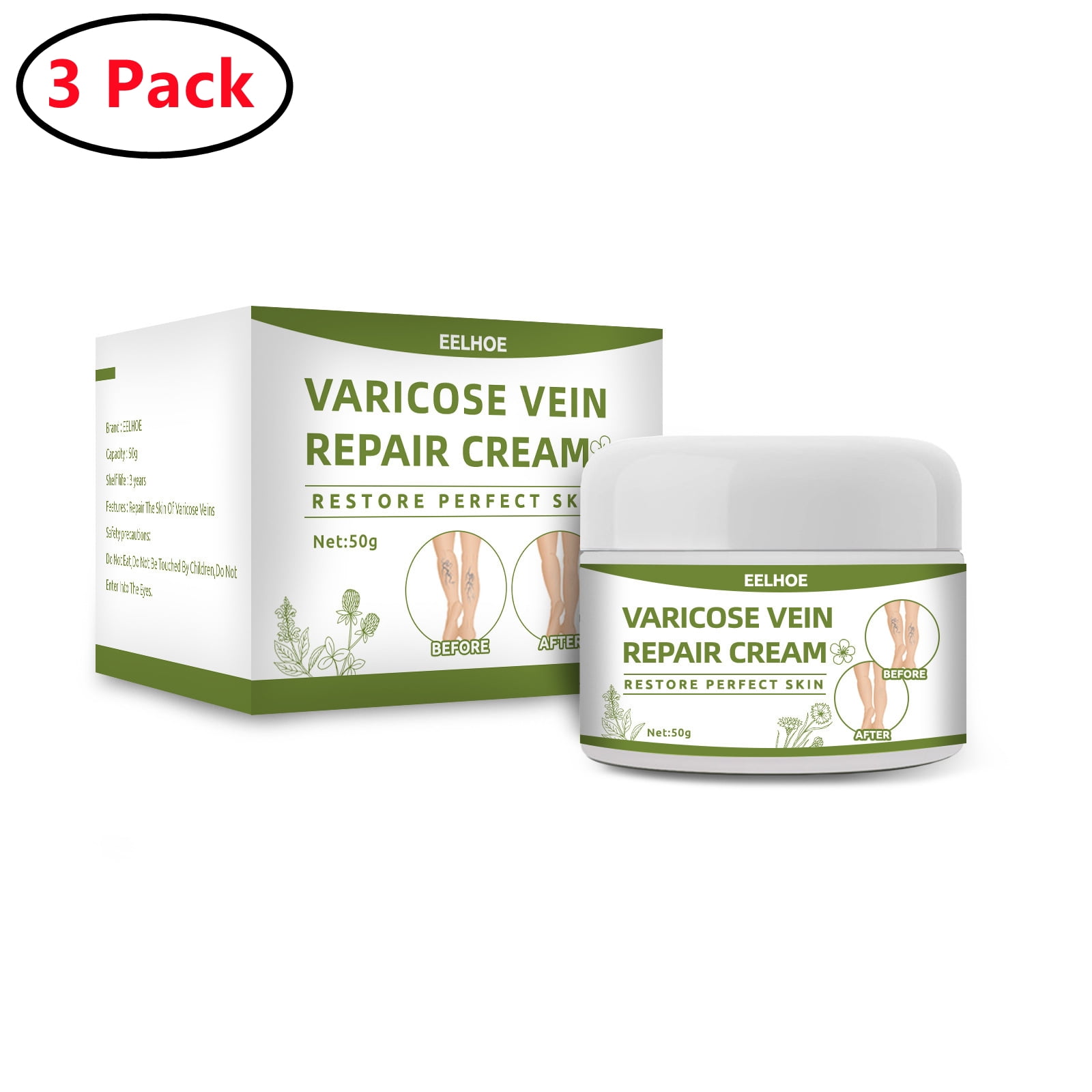 3 Pack Varicose Vein & Soothing Leg Cream, Natural Varicose & Spider