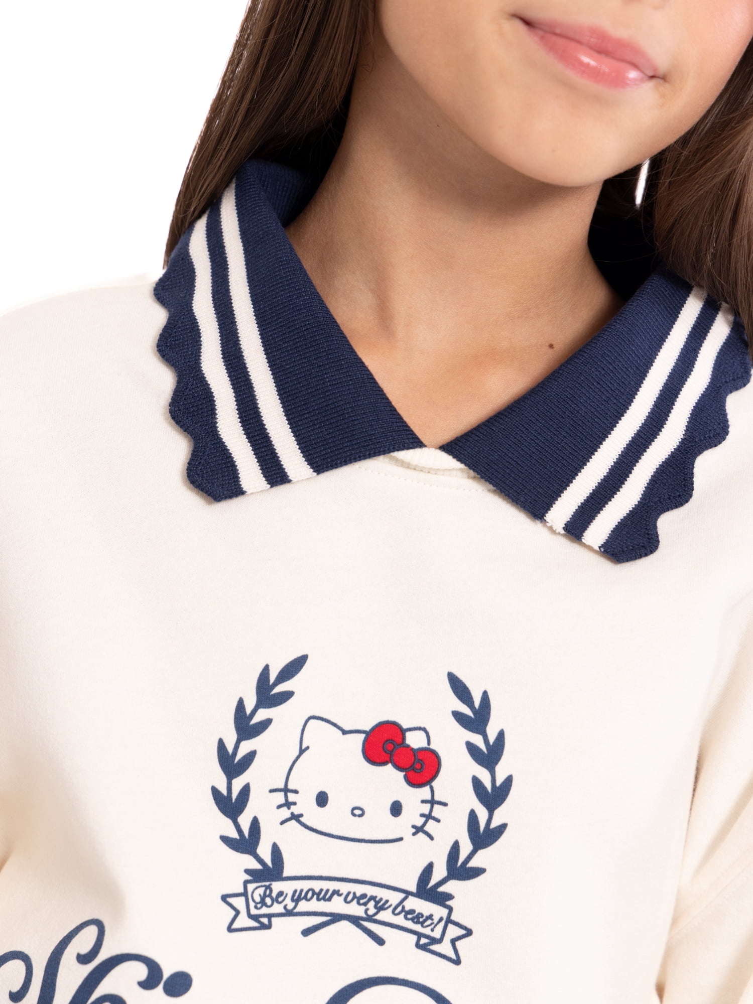 Wonder Nation Hello Kitty Girls Graphic Collared Sweatshirt with Long Sleeves, Sizes 4-18
