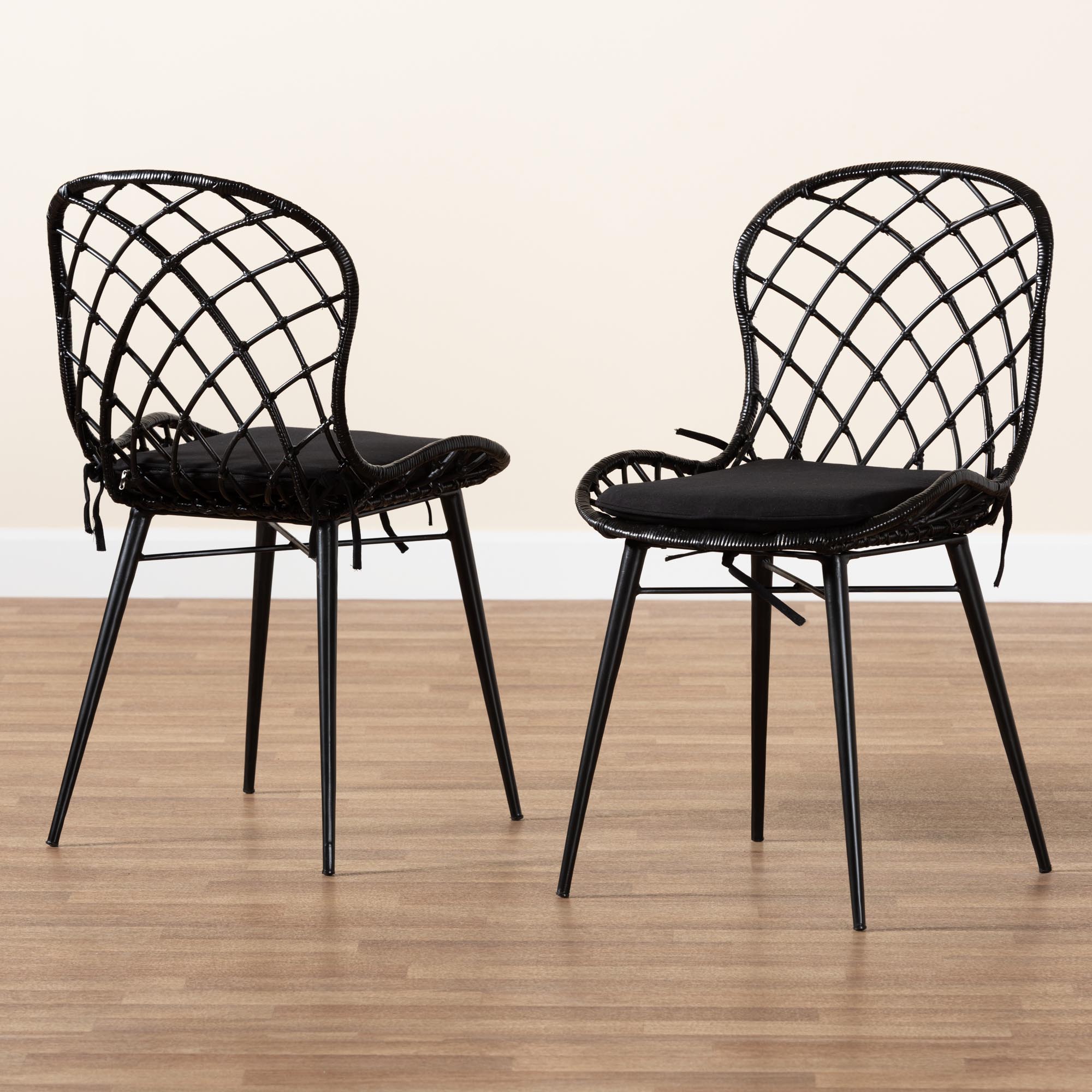 bali & pari Sabelle Rattan BOHO Dining Chairs, Set of 2, Black