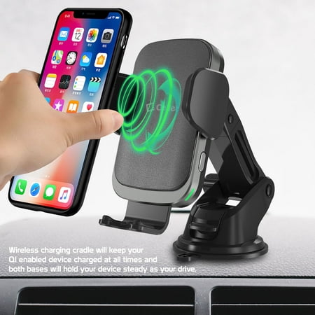 Cellet 2-in-1 Fast Wireless Charging Phone Holder Mount with Auto Touch Lock & Release Cradle, & Reusable Sticky Suction Cup for Air Vent and Dashboard (10 Watt/2.1Amp)
