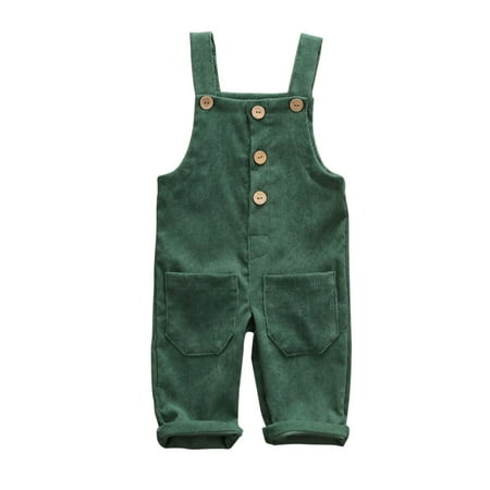 

ROAONOCOMO Toddler Baby Corduroy Suspender Rompers Adjustable Strap Pockets Overalls Button Down Trousers