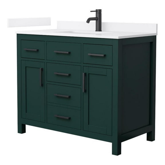 Beckett 42" Green Single Vanity & White Quartz Top (1-Hole) & Black Trim