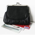 thumbnail image 2 of Black Genuine Leather Women's Change Purse Clasps Open Coin Flap Top Card Holder, 2 of 7