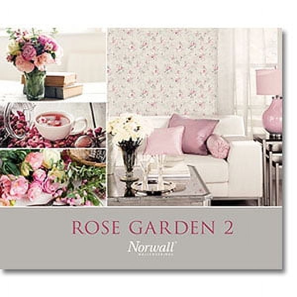 Norwall HM26329 Rose Garden 2 Floral Bird Sidewall Wallpaper Turquoise, Pink, Green, Beige
