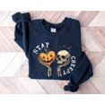 thumbnail image 3 of Stay Creepy Skeleton Hands Sweatshirt – Cute Halloween Pumpkin & Skull Graphic Crewneck, Spooky Season Outfit, 3 of 5