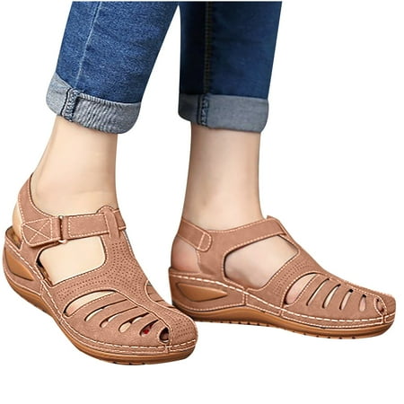 

Closed Toe Sandals for Women Casual Summer Hollow Out Vintage Beach Bohemia Flip-Flop Comfy Wedge Sandal Gladiator Outdoor Shoes