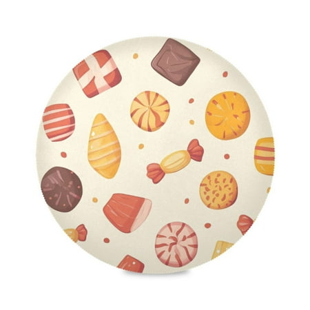 

WOBOGO Candy Snacks Pattern Round Placemats Set of 4 Heat Resistant Washable Kitchen Table Decorations 15.4in