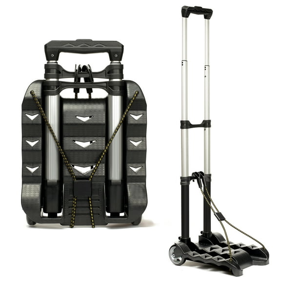 RMS Folding Luggage Cart - Aluminum Hand Truck with Wheels - Collapsible and Portable for Travel, Moving and Office Use (Black)