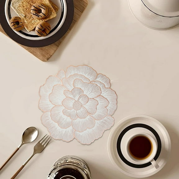 Kingtowag (Pressed Vinyl Table Mats Gold), Placemats Round Rose Flowers Placemats for Kitchen Dining Table Pressed Vinyl Table Mats for Holiday Wedding Centerpiece, Pink