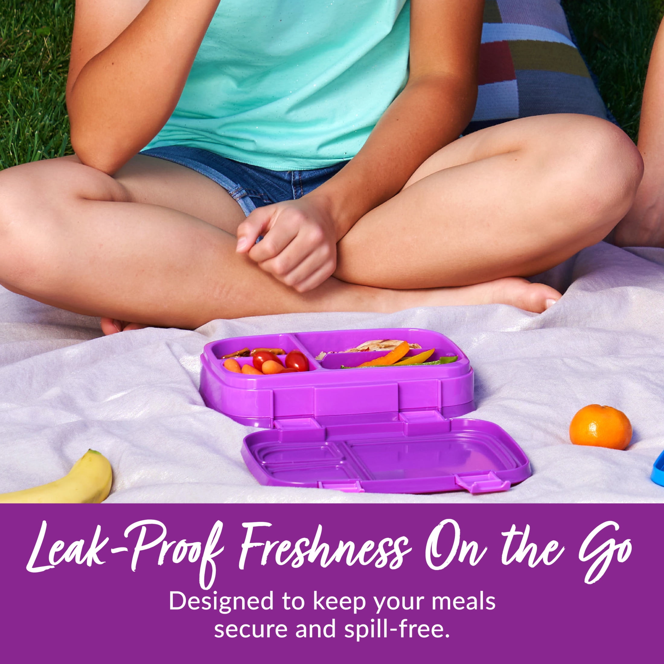 (3 pack) Bentgo Fresh – Leak-Proof, Versatile 4-Compartment Bento-Style Lunch Box with Removable Divider, Portion-Controlled Meals for Teens and Adults On-The-Go – BPA-Free, Food-Safe Materials (Purple)