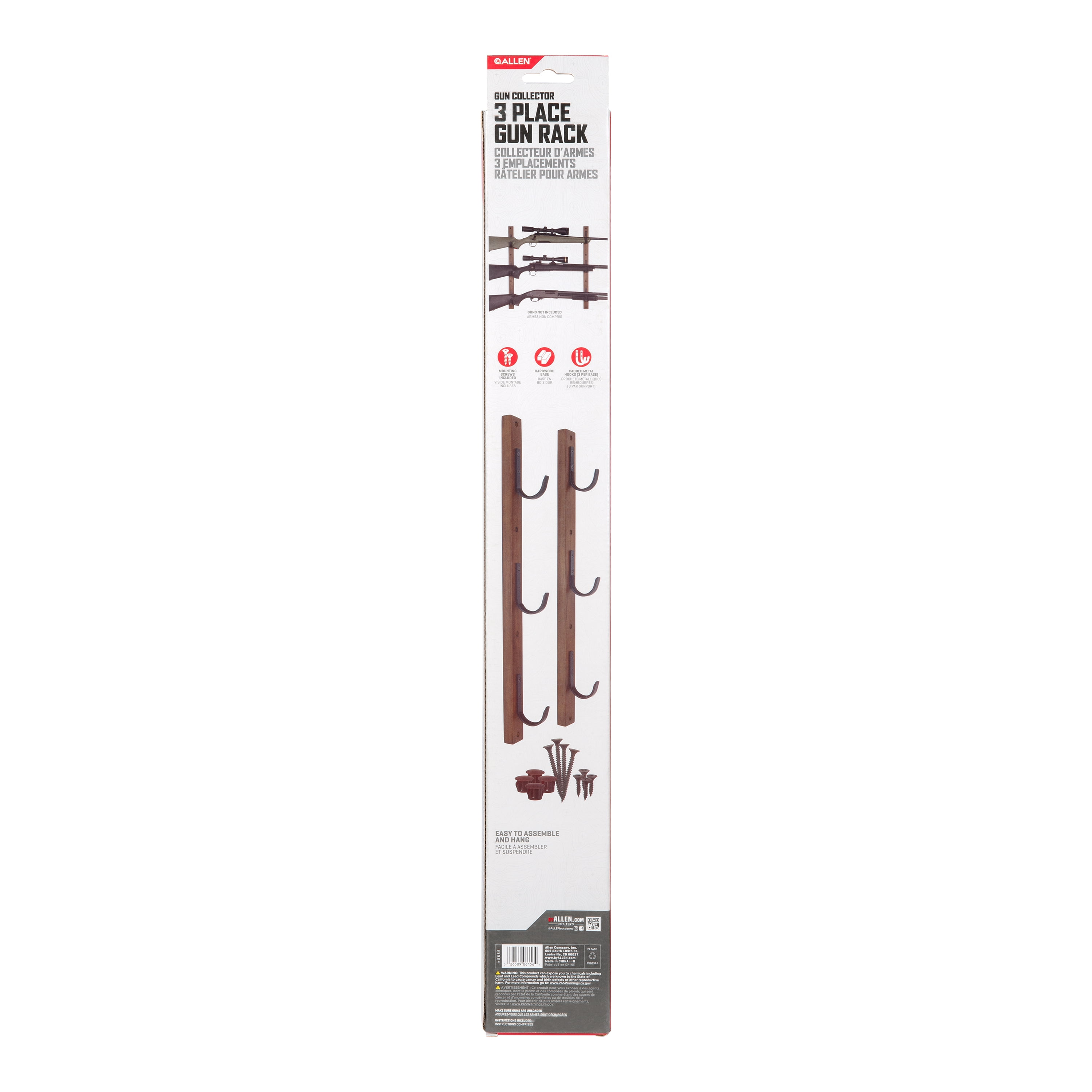 Allen Company Rifle Collector Hard Wood Wall Gun Rack, Holds 3 Firearms, Brown & Black, 5656