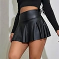 thumbnail image 2 of Women'S Pu Leather Elastic High Waist Skirts Ruffle Hem Casual Flared Skirt Shorts Black XXL, 2 of 5