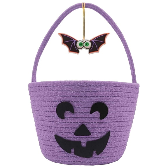 Halloween Basket for Kids, Trick or Treat Basket, Cute Pumpkin Candy Bucket, Boo Spooky Small Baskets, Jack O Lantern Bags for Girls/Boys Gift Baskets Empty