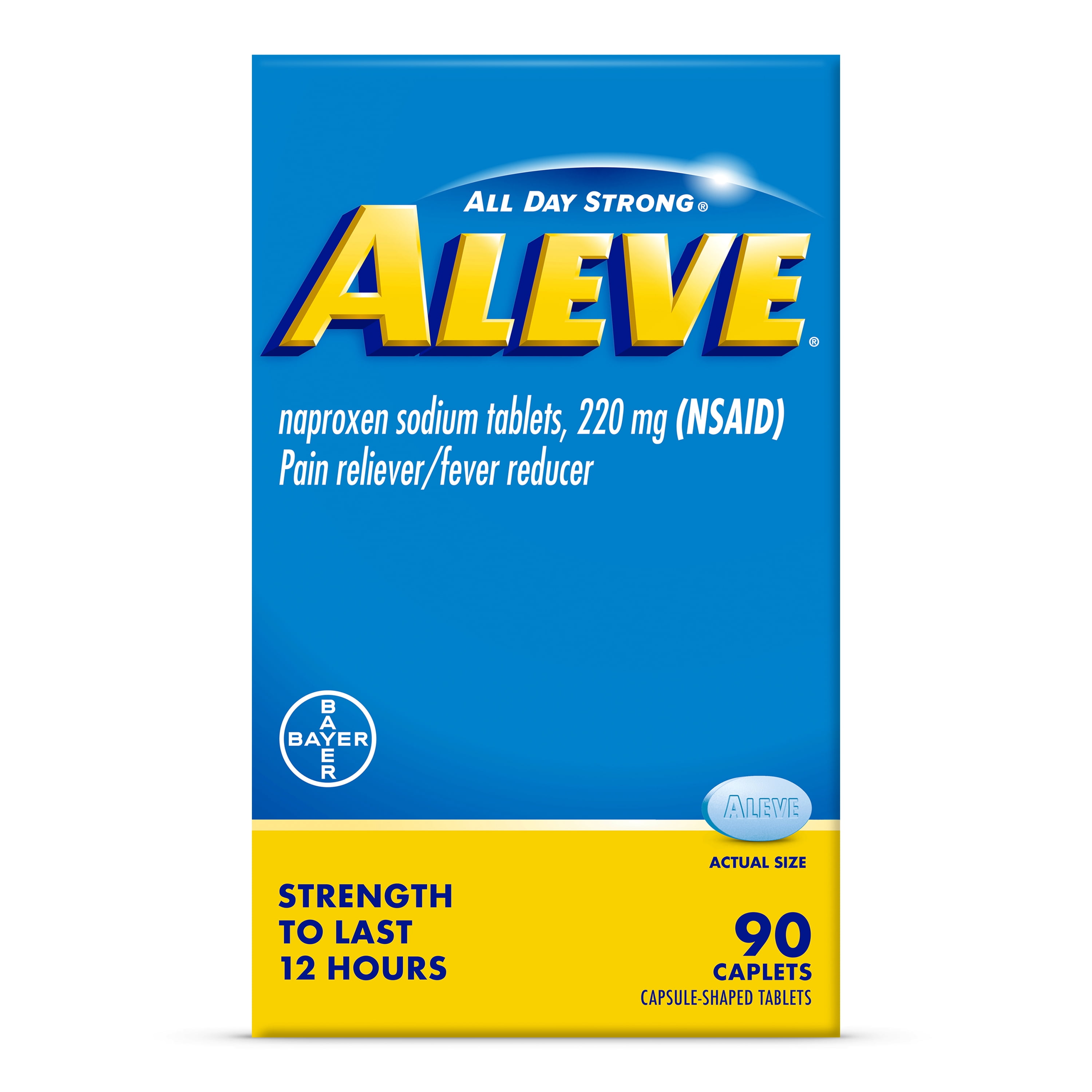 (3 pack) Aleve Caplets Naproxen Sodium Pain Reliever, 90 Count