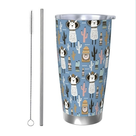

Bingfone Llamas And Cactus for 20 Oz Stainless Steel Travel Mug Double Wall Water Coffee Cup for Home Office Outdoor Works Great for Ice Drinks and Hot Beverage-Straw Two-piece Set