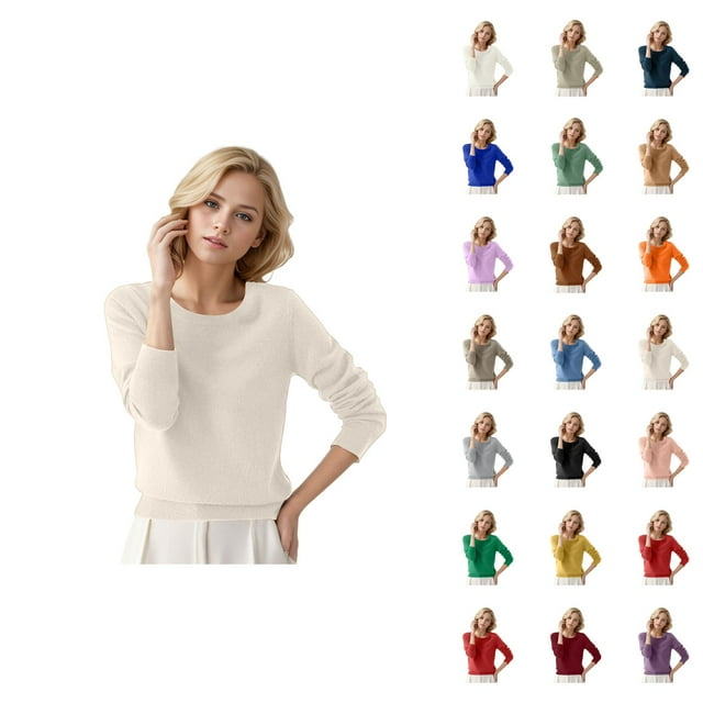 Pulls pour Femmes 2026 Mode Automne Hiver Manches Longues Col Rond Doux Tricoté Uni