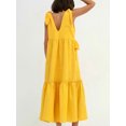thumbnail image 3 of Arvbitana Women Casual Long Dress Solid Color V-neck Tie Knot Shoulder Flowy Midi Dress Sleeveless Ruffles Holiday Dress for Party Vacation Beach, 3 of 8