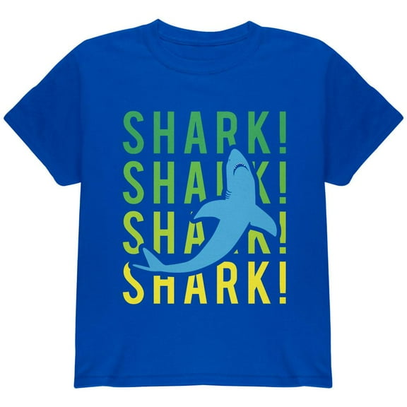 Shark Stacked Repeat Youth T Shirt Royal YXL