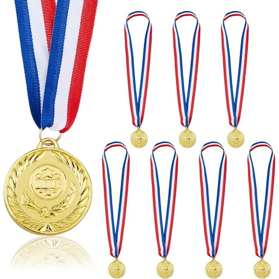 8Pcs Winner Award Medal Gold Medal Alloy Round Medals Winner Medals with Neck Ribbons for Sports Games Competition Talent Show Birthday Party Favors or Decor