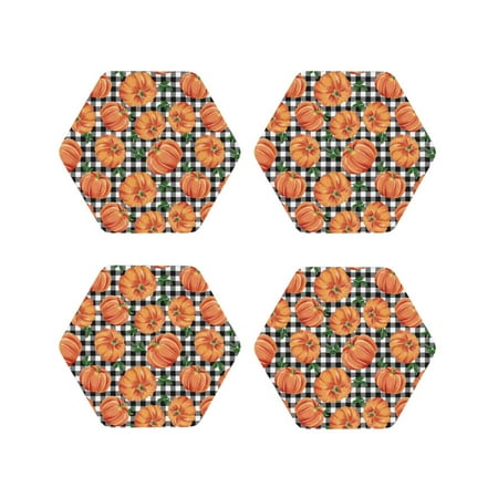 

Tideii Autumn Pumpkins Gingham for Leather Coasters 4 Pieces Anti-fouling and Anti-scalding Decorative Coasters Suitable for Restaurants Kitchens Coffee Shops-Hexagon