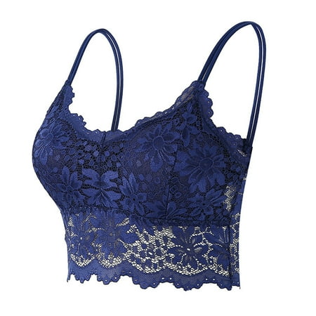 kpoplk Womens Wireless Bras Women s Balconette Bra 1/2 Cup Lace Half Cup Bra Lightly Padded Push Up Shelf Underwire Bra(Dark Blue)