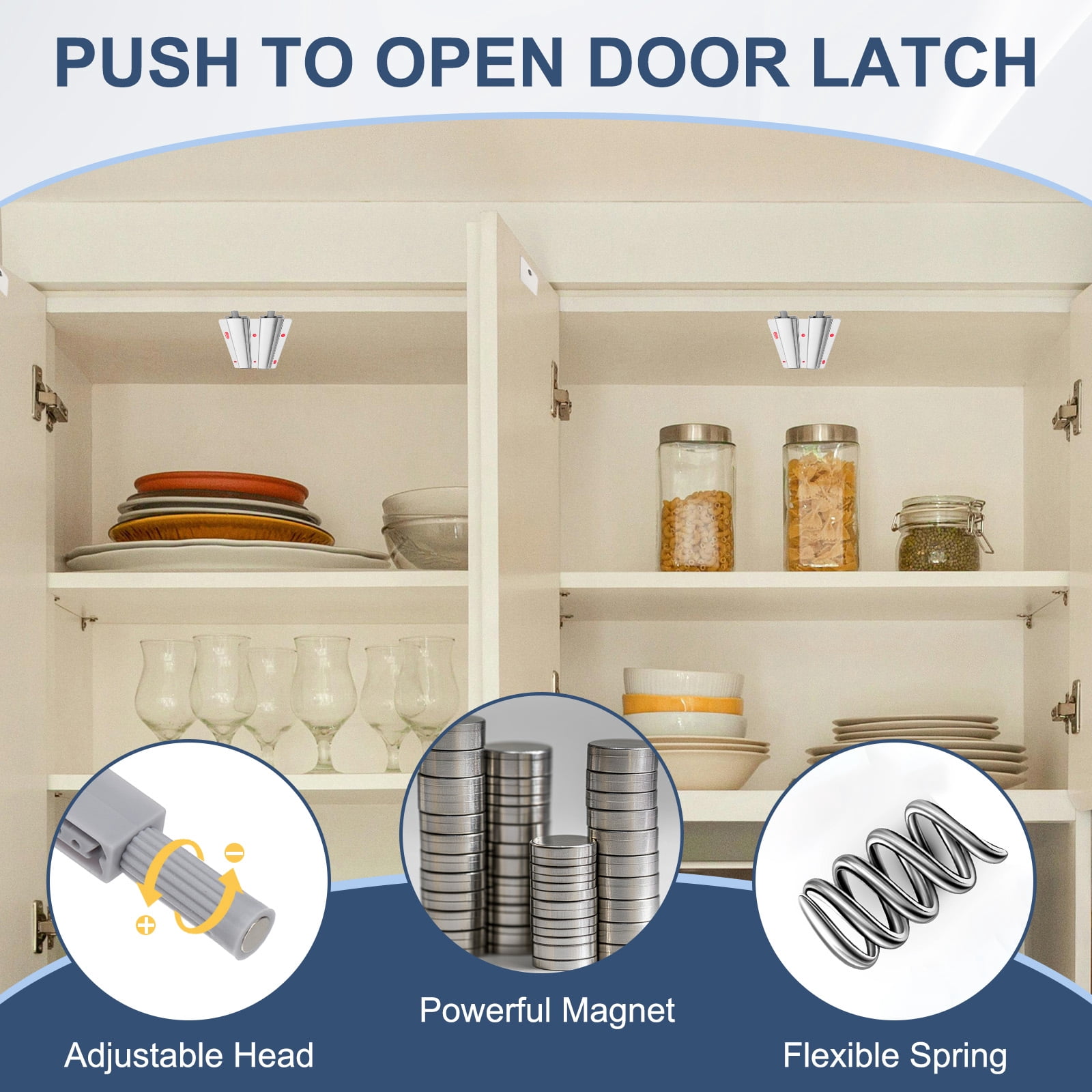 Uxcell Magnetic Push Latch, Double Push to Open Door Latch Cabinet Hardware Hidden Push Touch Latch Silver 4 Pcs