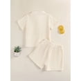 thumbnail image 6 of BemeyourBBs Toddler Baby Boy Summer Clothes 2 Pieces Cotton Linen Outfit Solid Color Mock Neck Short Sleeve Button Down Shirt and Shorts Set, 6 of 9