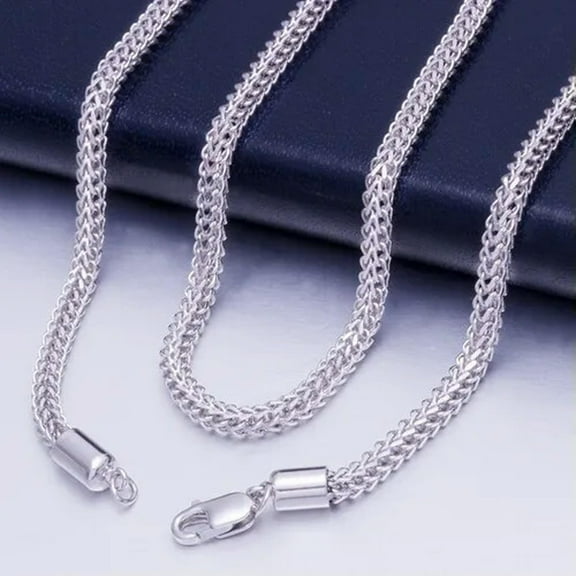K-KED Real Pt950 Pure Platinum 950 Necklace Men's 3.4mm Hollow Wheat Chain 22inchL