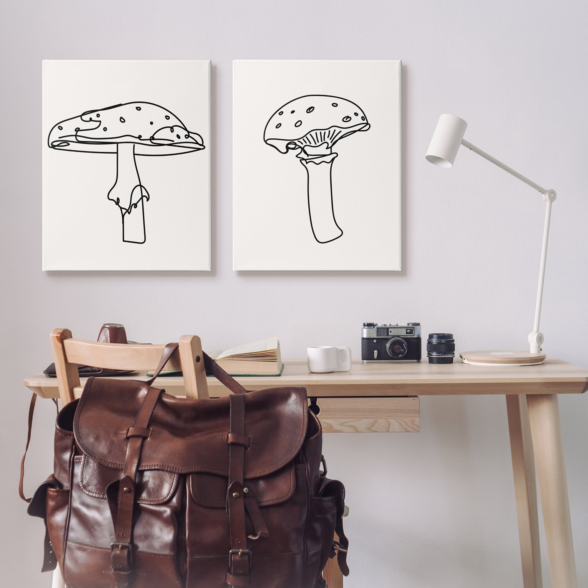 Stupell Industries Mushroom Line Doodles Botanical & Floral Painting Gallery Wrapped Canvas Art Print Wall Art, 24 x 30, Set of 2