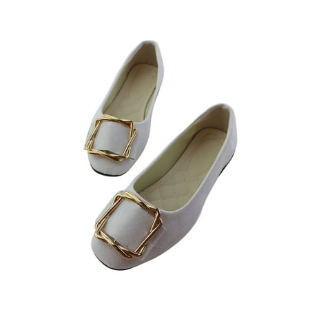 

Ritualay Women s Loafers Slip On Flats Non-slip Flat Shoes Anti-Slip Square Buckle Dress Shoe Wedding Walking Comfort White 5.5