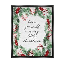 Stupell Industries Merry Little Christmas Script Holiday Painting Black Floater Framed Canvas Art Print Wall Art, 17 x 21