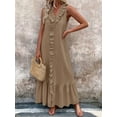 thumbnail image 2 of Women'S Summer Beach Cotton Tank Dress Linen Boho Sleeveless Tiered Ruffle Maxi Long Sundress Dark Brown M, 2 of 4