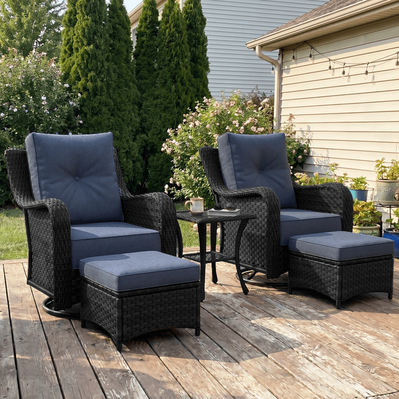 LayinSun 5 Pieces Patio Furniture Sets, Outdoor Wicker Conversation Set with Swivel Chairs and 6" Thick Cushion for Deck Garden Backyard