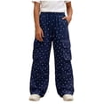 thumbnail image 2 of HAOTAGS Girls Cargo Pants (5-16) Wide Leg Drawstring Elastic Waist Multi-Pocket Loose Casual Trousers Navy Size 7, 2 of 7