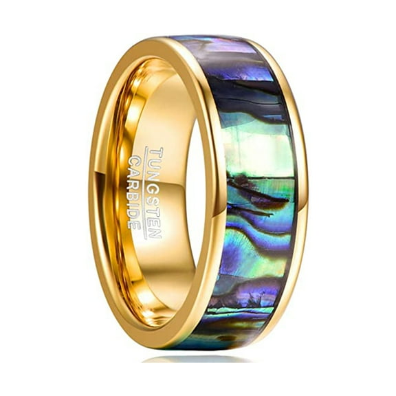 NUNCAD 8mm Tungsten Rings for Men Women Abalone Shell Wedding Band Flat Edges Comfort Fit Size 7-12