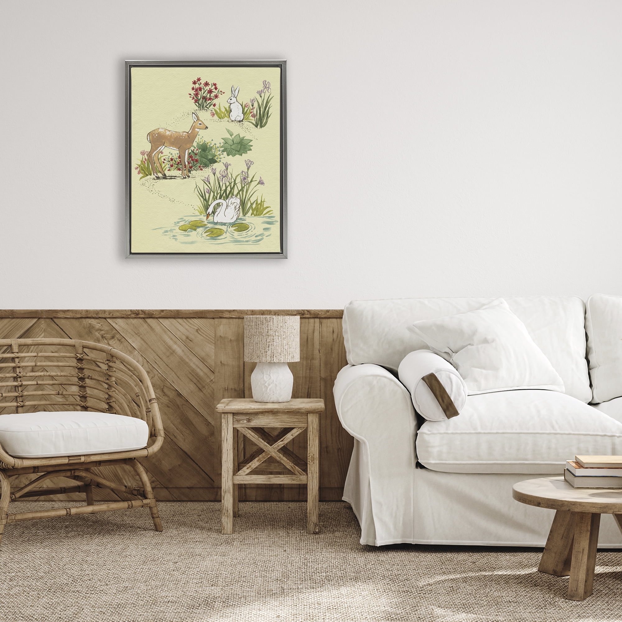 Stupell Industries Peaceful Spring Animals Gray Framed Floater Canvas Wall Art, design by Grace Popp