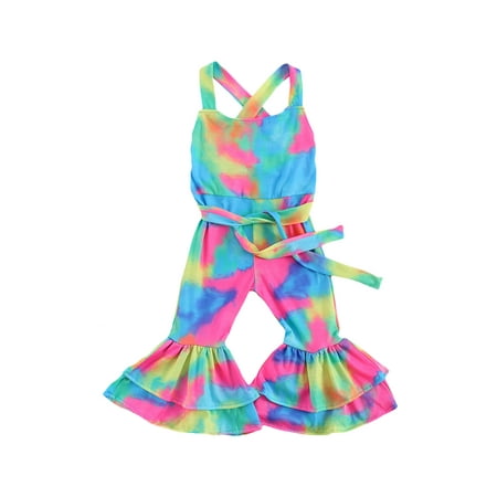 

Afunbaby Toddler Girl Jumpsuit Romper Colorful Halter Bell Bottom Pants Jumpsuit Playsuit