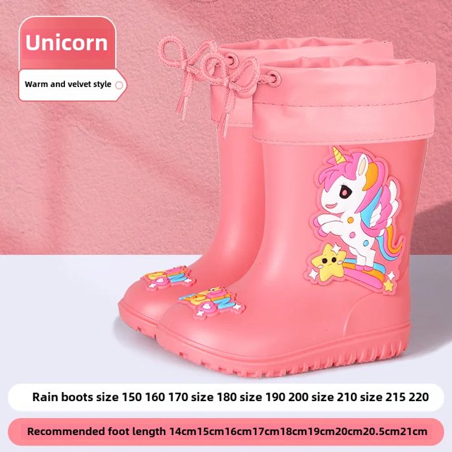 Botas de lluvia de goma impermeables para niños, zapatos de lluvia antideslizantes con bonito diseño de dibujos animados para niños y niñas, guardería, Rainboo para niños