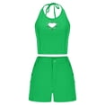 thumbnail image 4 of Karymi Plus Size Tops for Women 2 Piece Matching Outfit, Halter Heart Rhinestone Cutout Crop Tank Top & Button Decor High Waist Shorts, Club Casual Two Piece Set Tops for Women Trendy, 4 of 8
