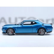 2023 Dodge Challenger SRT Super Stock Frostbite Blue Metallic with Carbon Stripes 1/18 Model Car by Autoart