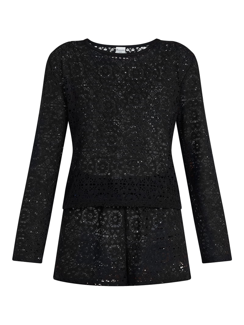 No Boundaries Crochet Coverup Top with Long Sleeves, Women's XXS