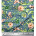 thumbnail image 1 of Soimoi Blue Cotton Cambric Fabric Leaves & Ranunculus Floral Print Fabric by Yard 56 Inch Wide, 1 of 3