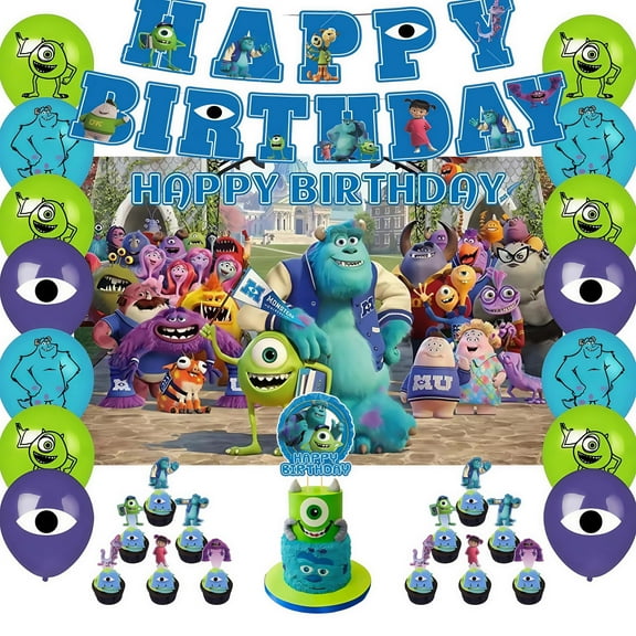Monsters University Birthday Party Supplies, Monsters University Party Decoration Kit - Birthday Decoration Banner Background and Balloon Cake Decoration and Other Party Supplies