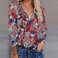 thumbnail image 2 of 50% Off Clear! asdoklhq Womens Maxi Dress Under $10,Women's Casual Floral Printing V-Neck Long Sleeve Shirts Tops Loose Blouses, 2 of 9