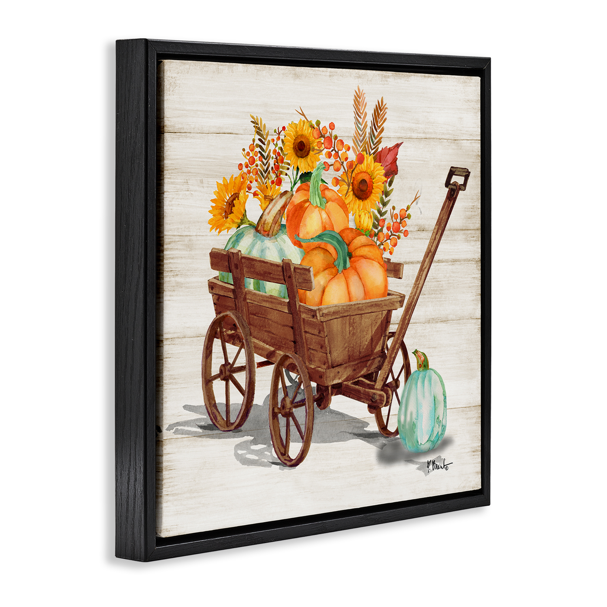Stupell Industries Farm Harvest Wagon Botanical & Floral Painting Black Floater Framed Canvas Art Prints Wall Art, 25 x 25