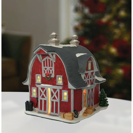 Holiday Time Porcelain Barn House Christmas Decoration