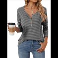 thumbnail image 1 of Camisetas de Rayas de Larga para Mujer, Camisetas Informales con Cuello en V y Botones para Otoño, Blusas Modernas. y Negro L, 1 of 9