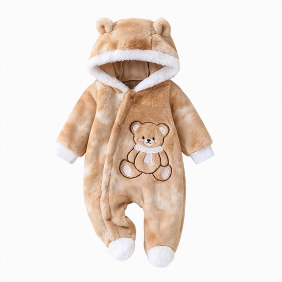Xyant Newborn Baby Snowsuit Bear Romper Winter Warm Front Zipper Coat Infant Fleece Footie Jumpsuit for Girls Boys,Size 9-12 Months
