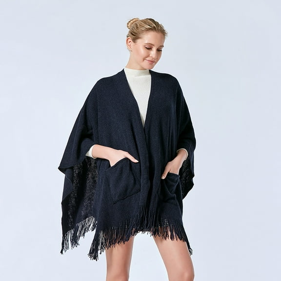 Shawl Wraps for Women, Cozy Lightweight Poncho Cape with Pockets, Warm for Fall Winter Travel